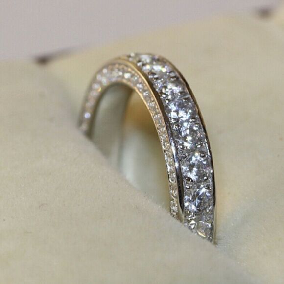 White Gold PLATED CZ Diamond Wedding Band Ring - Picture 2 of 5